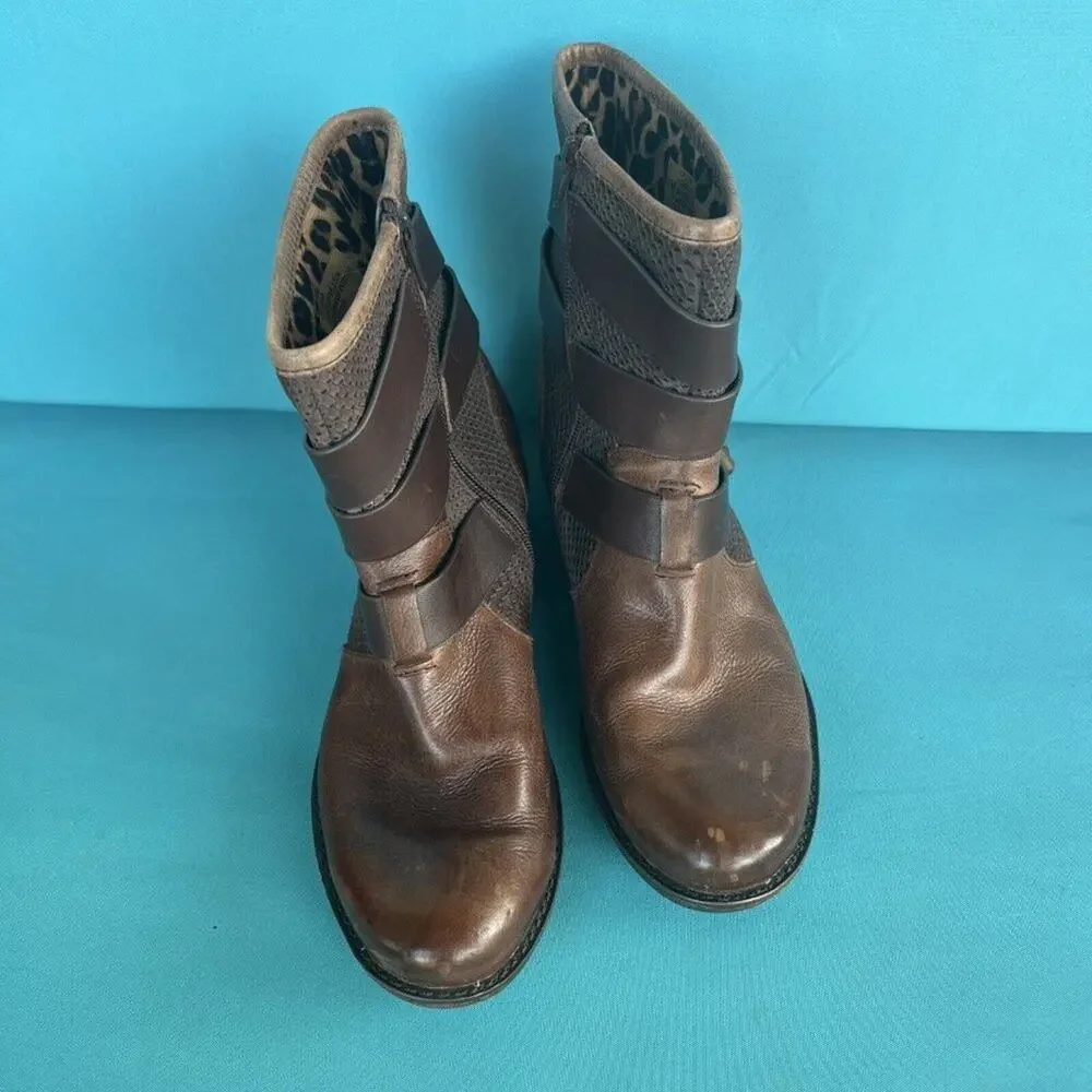 Sofft Aldina Moto Grunge Brown Leather Buckle Strap Mid Calf Comfort Boots Sz 8M - Picture 2 of 12